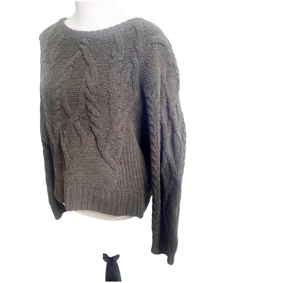 Anthropologie Sleeping On Snow Cable Knit Sweater Dolman Sleeve Olive Green Med - Picture 2 of 11